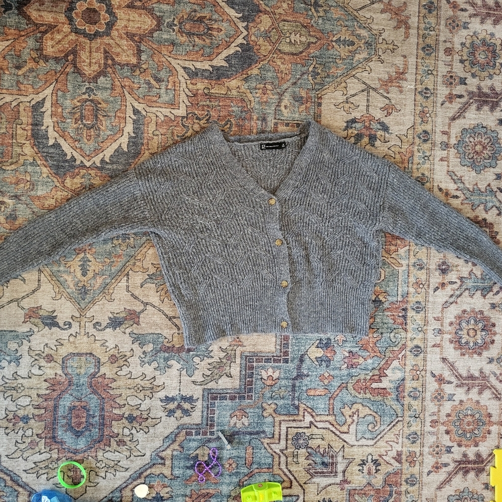 New York & Company Gray Button-Up Knit Cardigan